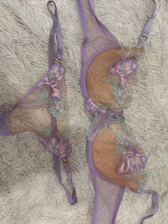 Honey Birdette Other - Honey Birdette Lavender Sheer Embroidered Bra & Brief Set